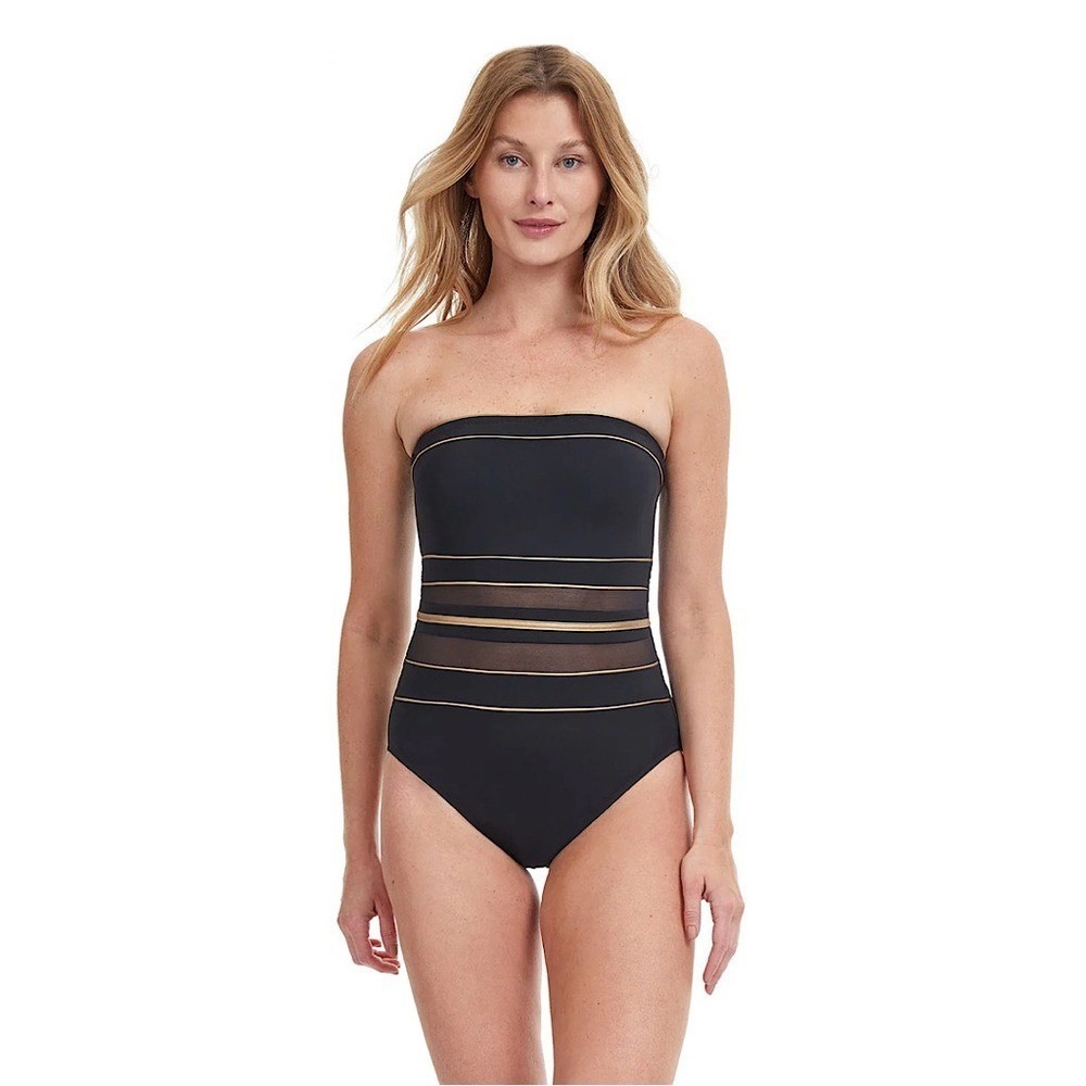 GOTTEX ONYX BANDEAU STRAPLESS ONE PIECE SWIMSUIT black gold 14